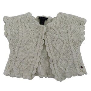 Tommy Hilfiger Toddler Girl 3T White Gray Cable Knit Cardigan Sweater All Cotton